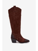 Kozačky Kovábojky Dámské Na Podpatku Z Přírodního Semiše Artiker 57C0230 Hnědé