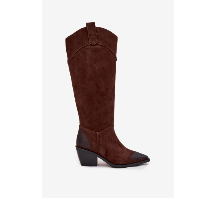 Kozačky Kovábojky Dámské Na Podpatku Z Přírodního Semiše Artiker 57C0230 Hnědé