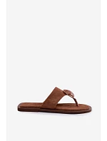 Dámské ploché žabky s ozdobou eko semiš hnědé Selvessa