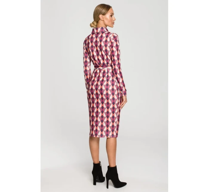 M706 Šaty s rukávy, límcem a potiskem - model 2 M706 Šaty s rukávy, límcem a potiskem - model 2