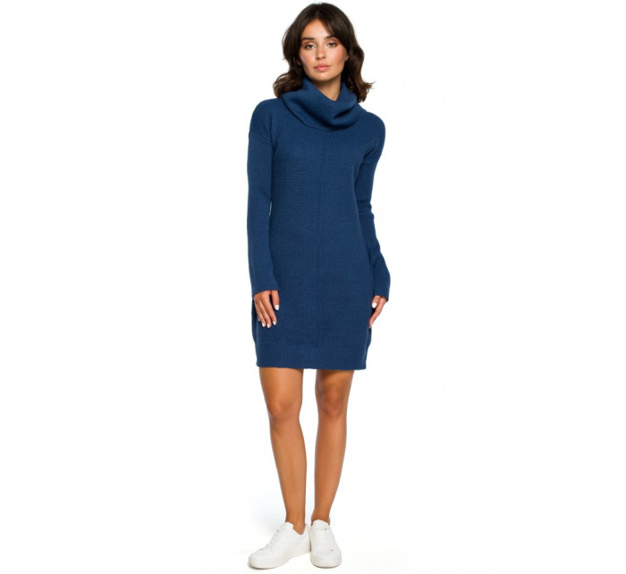 Pletené svetrové šaty s výstřihem modré model 18001919 - BeWear