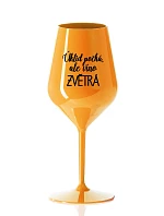 ÚKLID POČKÁ, ALE VÍNO ZVĚTRÁ - oranžová nerozbitná sklenice na víno 470 ml ÚKLID POČKÁ, ALE VÍNO ZVĚTRÁ - oranžová nerozbitná sklenice na víno 470 ml