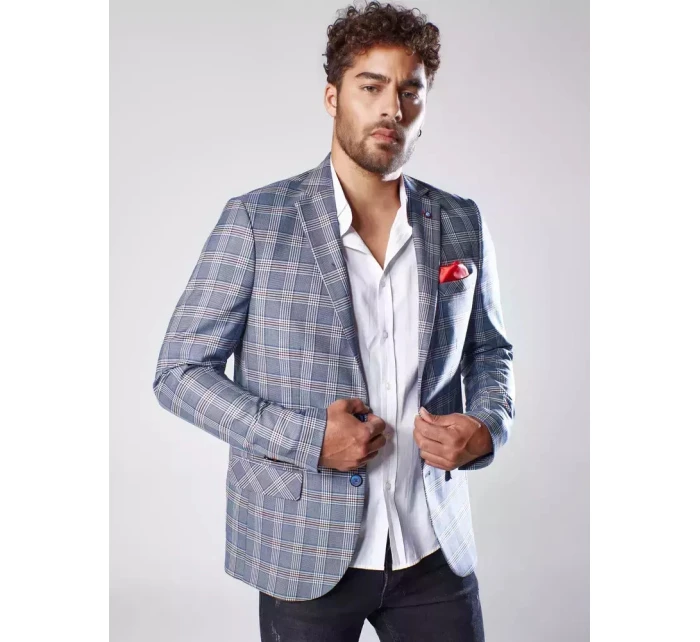 Pánská tmavě modrá kostkovaná bunda FashionStreet MX0566