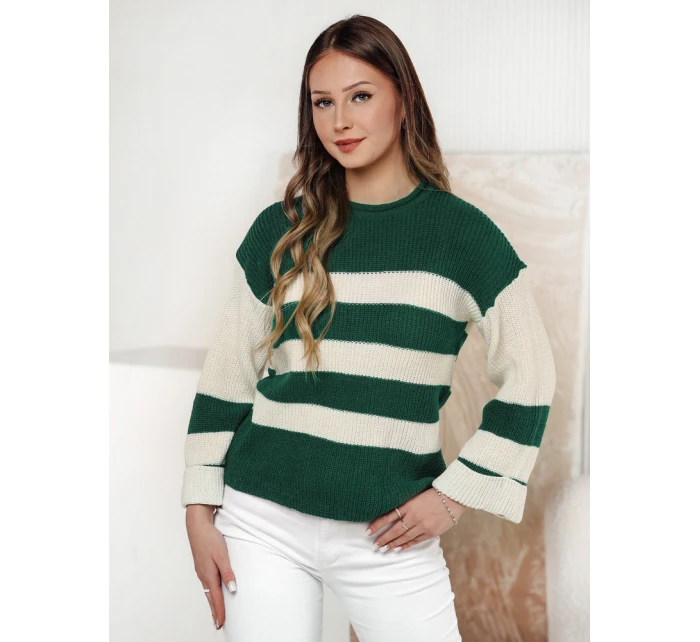 Dámský svetr LINEZZA zeleno-bílý FashionStreet MY2389 Dámský svetr LINEZZA zeleno-bílý FashionStreet MY2389