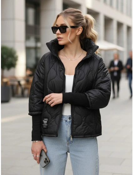 Dámská prošívaná přechodná bunda černá FashionStreet TY5542 Dámská prošívaná přechodná bunda černá FashionStreet TY5542