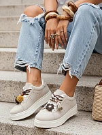 Dámské semišové tenisky s ozdobnou platformou světle béžové FashionStreet ZY1420