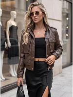 Dámská kožená bomber bunda na přechodné období, hnědá, FashionStreet TY5874 Dámská kožená bomber bunda na přechodné období, hnědá, FashionStreet TY5874