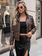 Dámská kožená bomber bunda na přechodné období, hnědá, FashionStreet TY5874