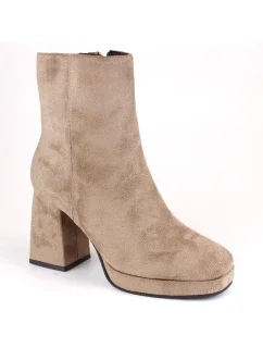 Dámské semišové kozačky na podpatku W JEZ411B béžové - Jezzi