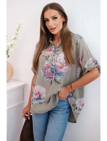 Dámská bavlněná halenka s květinovým vzorem fango