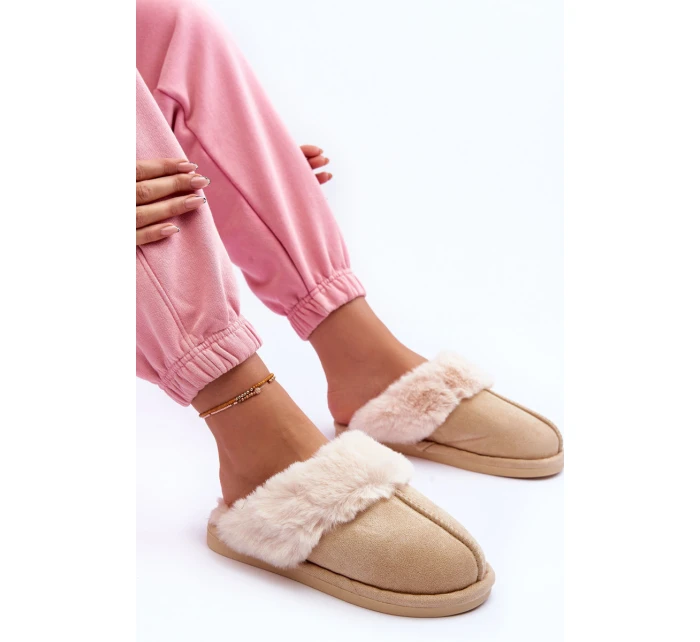 Dámské Papuče Klapky s Kožešinou Světle Béžové Pinky