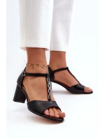 Dámské sandály na podpatku s ozdobným páskem eko kůže černé Triavera Dámské sandály na podpatku s ozdobným páskem eko kůže černé Triavera