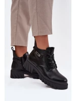 Nízké zateplené dámské kotníkové boty na klínku s ozdobným páskem Černé model 21708426 - Boto