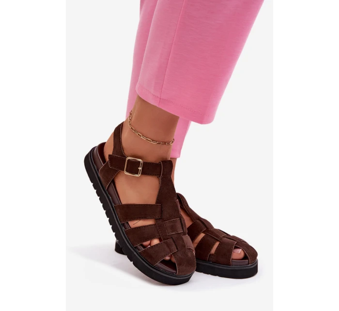 Dámské římské sandály s zlatou sponou na platformě Čokoládová Terelina