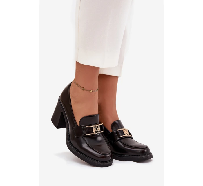 Dámské polobotky na sloupku se zlatým detailem Privelle – čokoládové