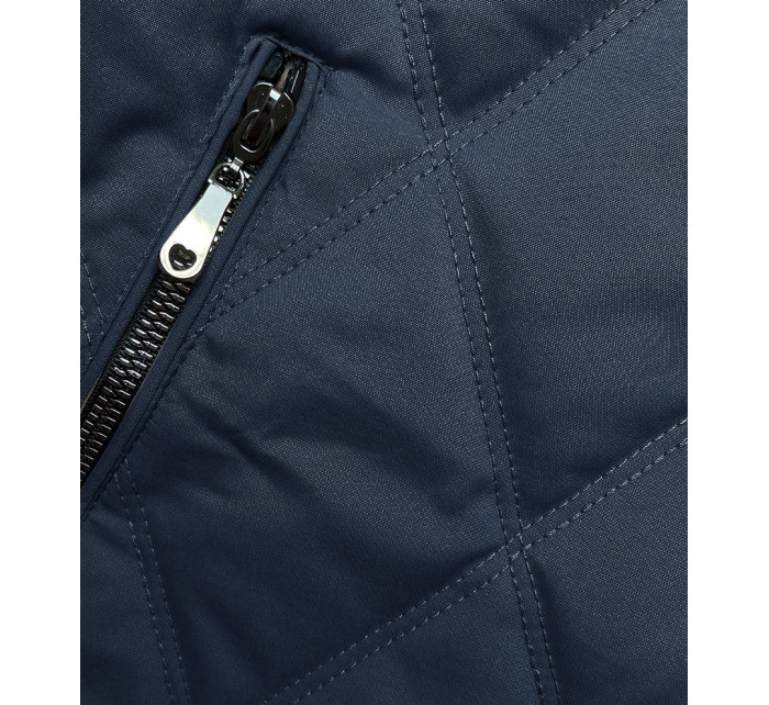 Tmavě modrá prošívaná bunda s ozdobnými stahovacími lemy (16M9085-215)