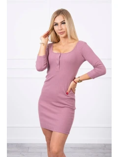 Šaty s knoflíkovým výstřihem tmavě růžové