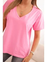 Dámská bavlněná blůza s výstřihem do V a krátkým rukávem světle růžová Dámská bavlněná blůza s výstřihem do V a krátkým rukávem světle růžová