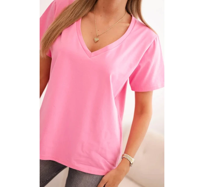 Dámská bavlněná blůza s výstřihem do V a krátkým rukávem světle růžová Dámská bavlněná blůza s výstřihem do V a krátkým rukávem světle růžová