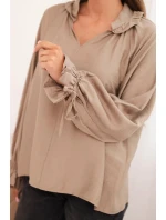 Dámská blůza z viskózy s V výstřihem a zavazováním u rukávů fango