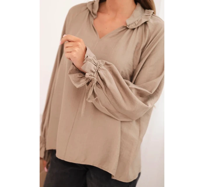 Dámská blůza z viskózy s V výstřihem a zavazováním u rukávů fango