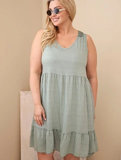 Dámské viskózové šaty pro plnoštíhlé bez rukávů s krajkou khaki