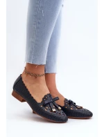 Dámské lodičky s detaily a mašlí tmavě modré model 21658375 - Boto