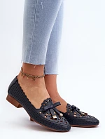 Dámské lodičky s vyřezávanými detaily a mašlí tmavě modré Nestavia