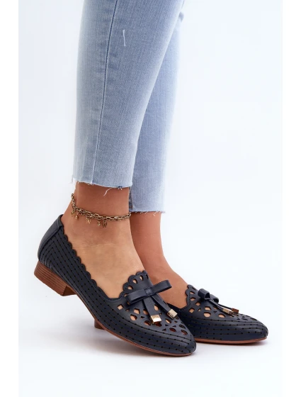 Dámské lodičky s detaily a mašlí tmavě modré model 21658375 - Boto