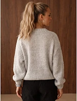 Dámský volný svetr s kulatým výstřihem, světle šedý, FashionStreet MY2589 Dámský volný svetr s kulatým výstřihem, světle šedý, FashionStreet MY2589