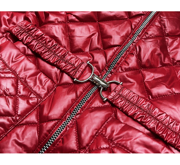 Červená prošívaná dámská bunda s páskem (BH2208)