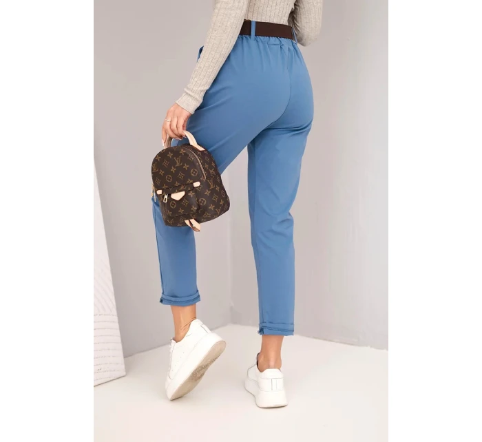 Dámské bavlněné kalhoty s páskem a ohrnutými nohavicemi jeansové