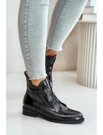 Lakované Boty Na Zip Zateplené Ploché Podpatky S.Barski HY42-717 Černé Lakované Boty Na Zip Zateplené Ploché Podpatky S.Barski HY42-717 Černé
