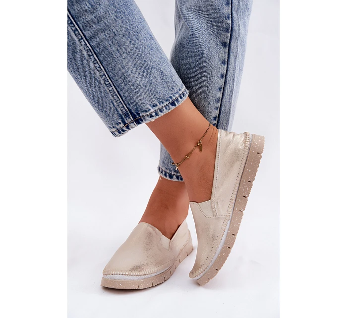 Dámské polobotky nazouvací kožené zlaté model 22122600 - Maciejka