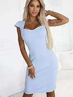 318-8 Elegantní midi šaty s krásným výstřihem - MODRÉ