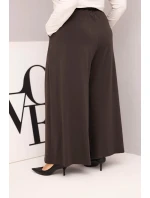 Dámské bavlněné kalhoty Plus Size s širokou nohavicí a volným střihem hnědé Dámské bavlněné kalhoty Plus Size s širokou nohavicí a volným střihem hnědé