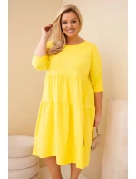 Dámská bavlněná sukýnka Plus Size s volány a ohrnutým rukávem žlutá