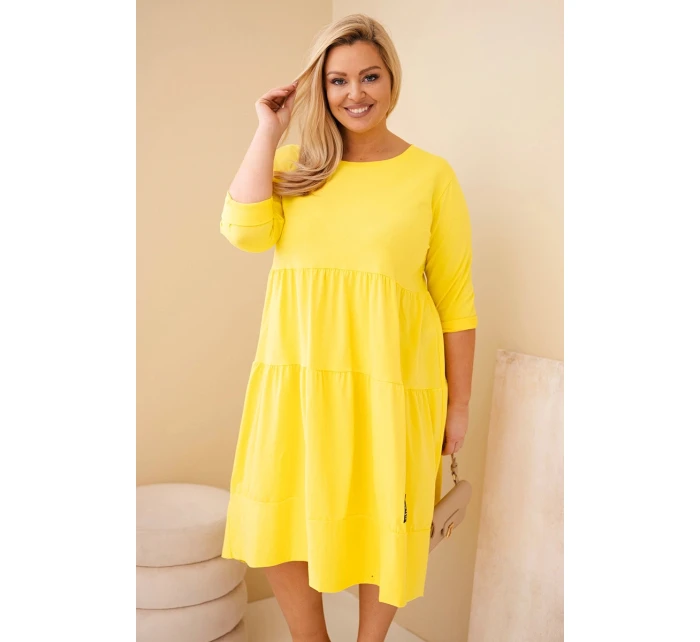Dámská bavlněná sukýnka Plus Size s volány a ohrnutým rukávem žlutá