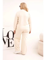 Dámská souprava model 21924584 Plus Size s širokými nohavicemi a límečkem béžová - K-Fashion Dámská souprava model 21924584 Plus Size s širokými nohavicemi a límečkem béžová - K-Fashion