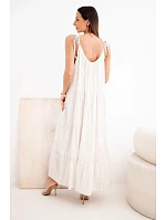 Dámské viskózové šaty na zavazovací ramínka béžová