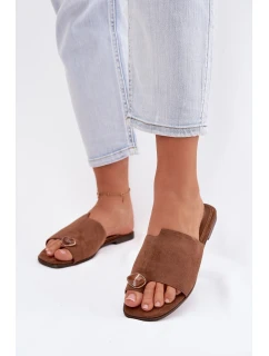 Dámské ploché nazouváky s ozdobným detailem Eko semiš hnědé Selavine