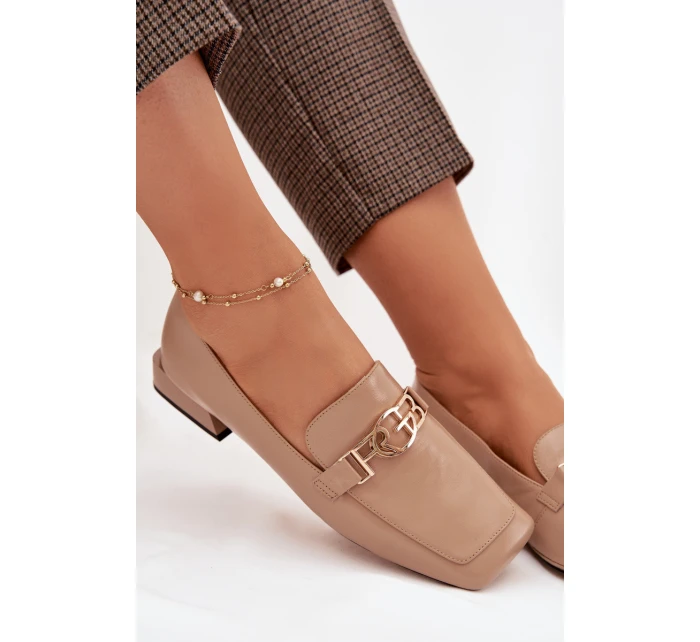 Kožené dámské mokasíny s ozdobným detailem model 22031816 Béžové - D&A Kožené dámské mokasíny s ozdobným detailem model 22031816 Béžové - D&A