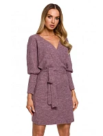 M631 Zavinovací svetrové šaty s vázáním - vřesové