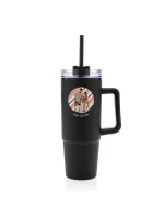 Personalizovaná termoska s průhledným víčkem s výřezem fotky na podkladu