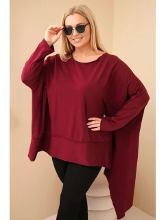 Dámská tunika Plus Size z bavlny s asymetrickým spodním lemem bordová