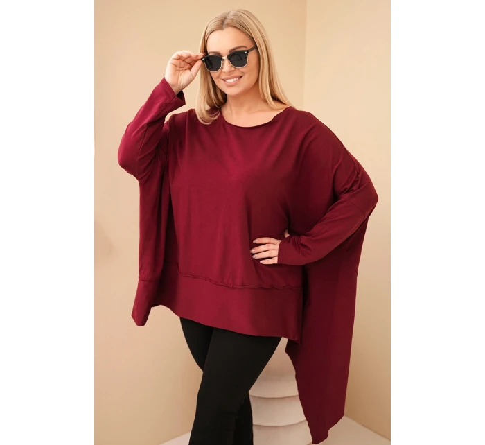 Dámská tunika Plus Size z bavlny s asymetrickým spodním lemem bordová Dámská tunika Plus Size z bavlny s asymetrickým spodním lemem bordová