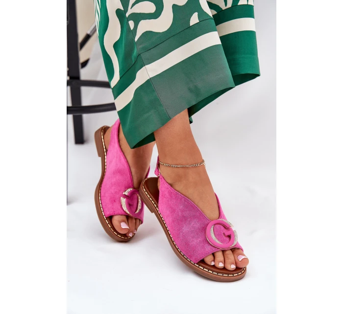 Ploché sandály s ozdobou růžové model 21685700 - Boto Ploché sandály s ozdobou růžové model 21685700 - Boto