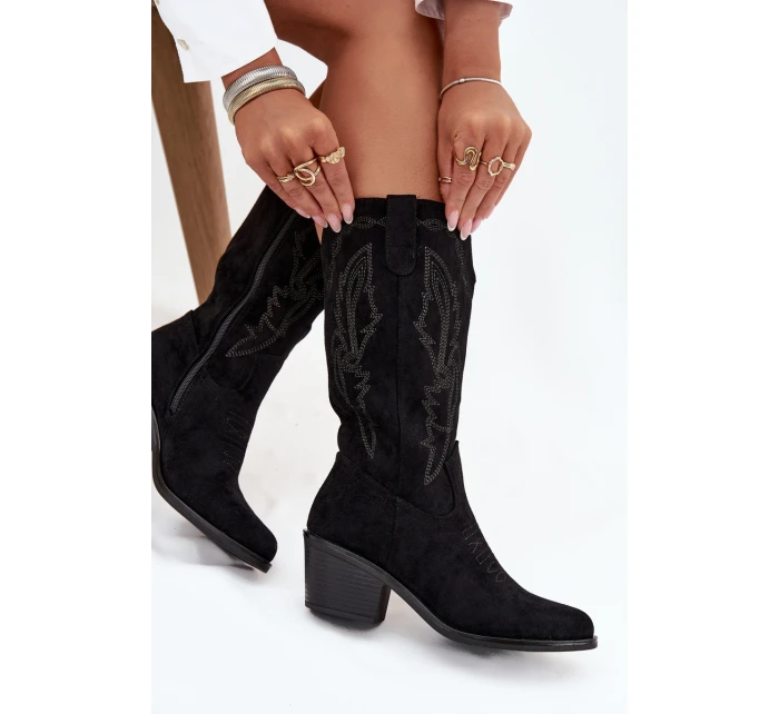 Kozačky Kovbojky Dámské Na Podpatku  Černé model 21708531 - VINCEZA