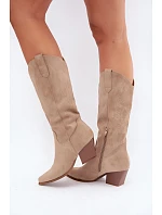 Kožené kovbojské kozačky na podpatku Khaki Hartley Kožené kovbojské kozačky na podpatku Khaki Hartley