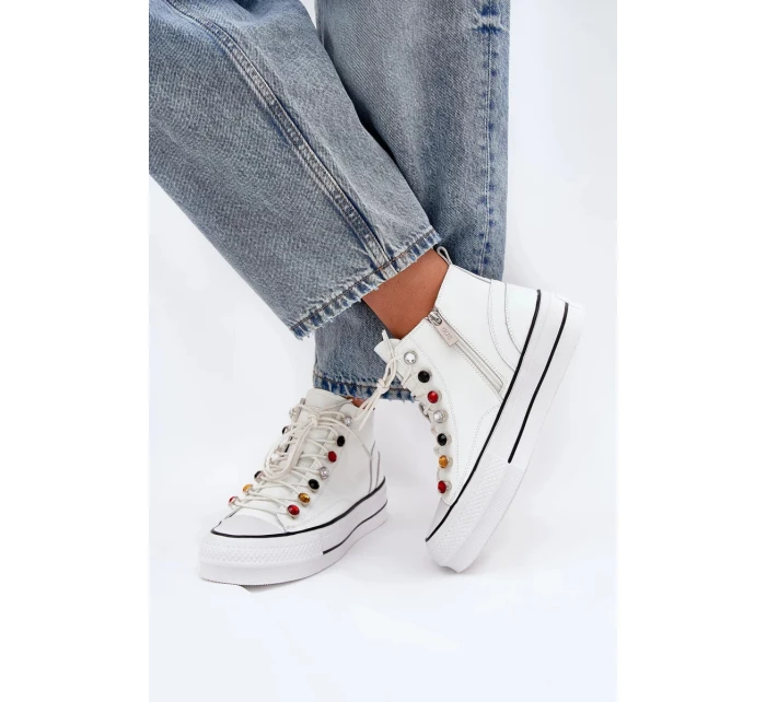 Dámské vysoké kožené trampky GOE – bílé